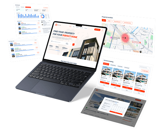 Web development project showcase — laptop with website mockups